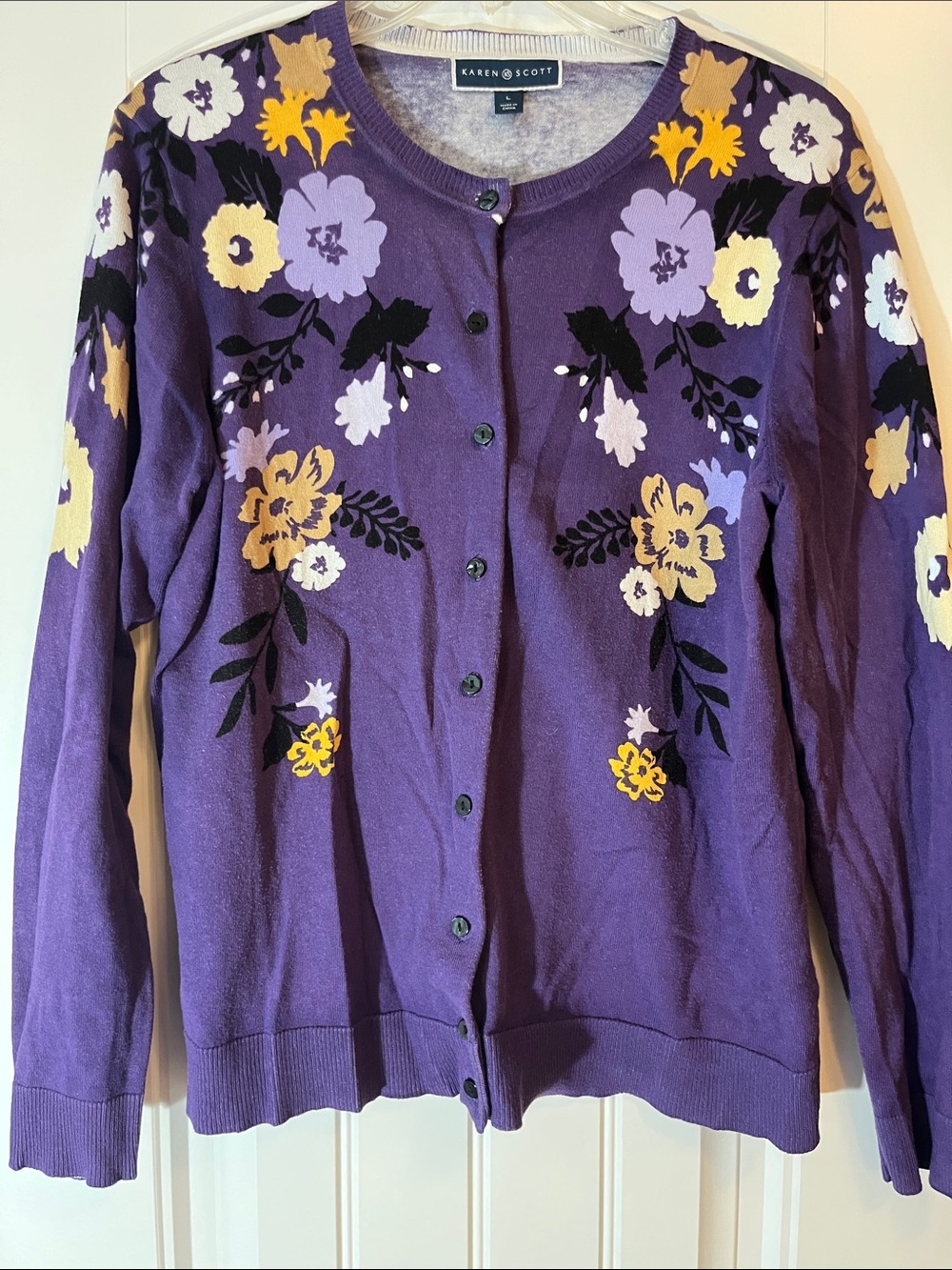 Karen Scott Purple Floral Button-Front Cardigan Sweater - Picture 4 of 10
